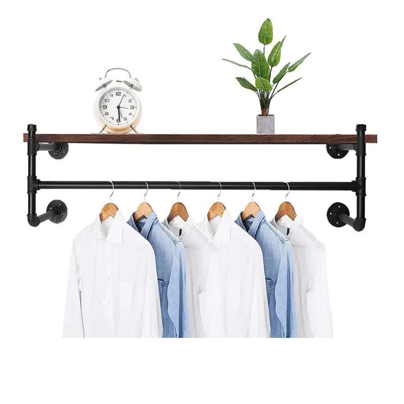 Industrial Wall Mounted Metal Hanging Black Clothing Cast Iron Coat Rack Pipe Clothes Rack for living room