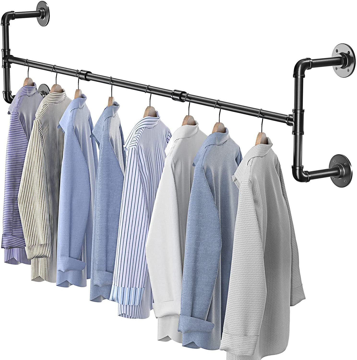 48 Inch Clothing Rack Wall Mount, Heavy-Duty Metal Wall Clothes Rack, Industrial Pipe Clothing Rack for Hanging Clothes