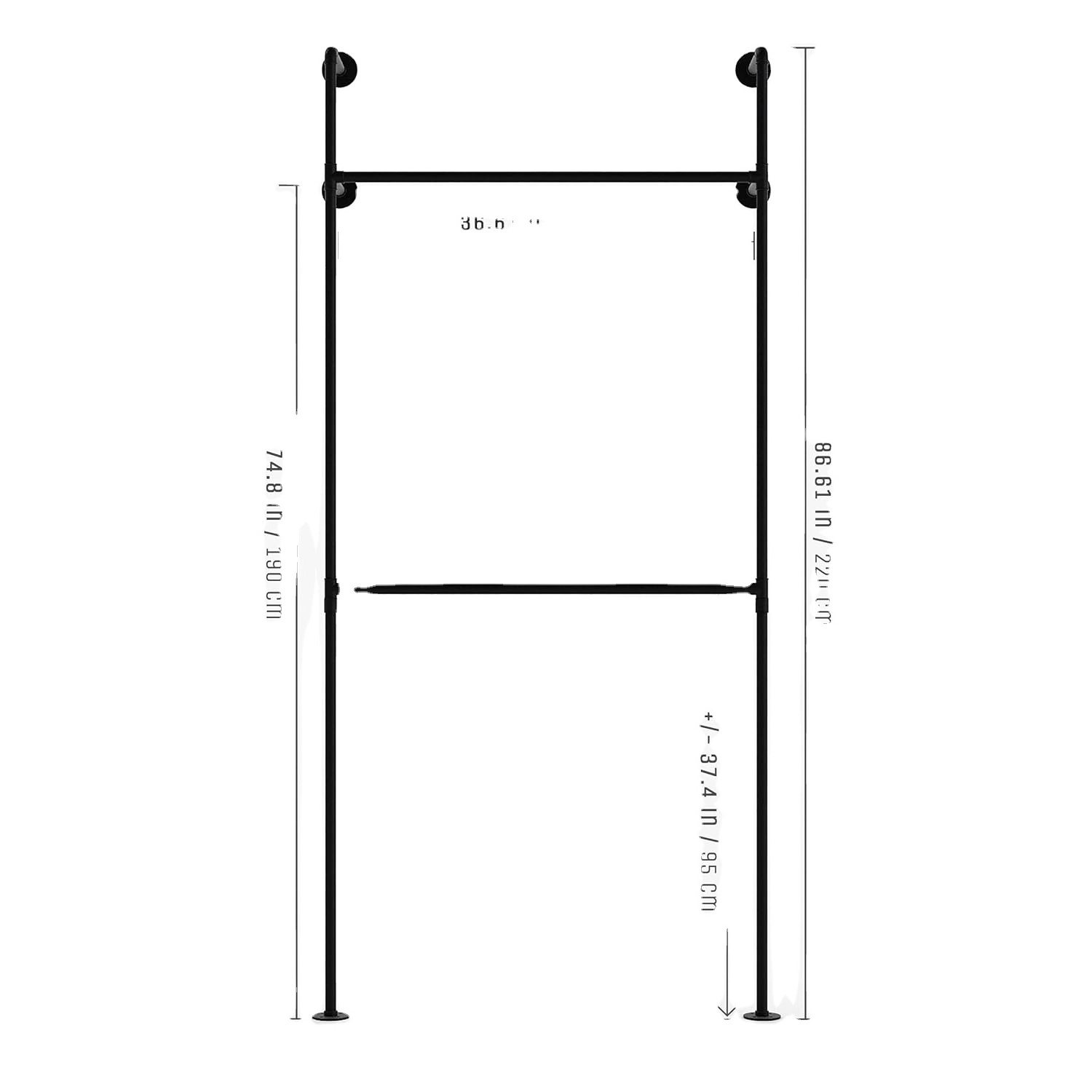 wall mounted heavy duty Sturdy industrial pipe clothing rack for wardrobe, bedroom, hanging clothes