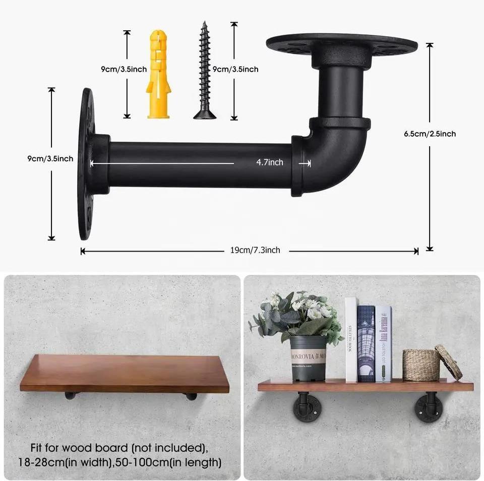 Industrial DIY Pipe Shelf Brackets,Vintage Black Iron Wall Mount floating shelf , Rustic Home Pipe Shelf