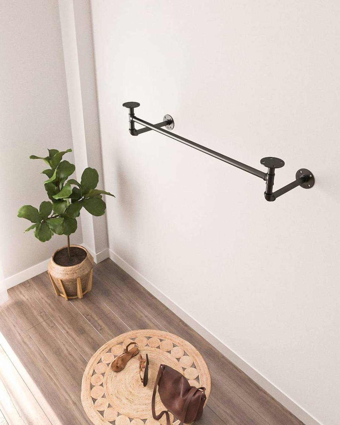 Urban Industrial Handmade Iron Garment Coat Pipe Clothes Rack Hanging Rail for Shop fixture Scaffold boards not included