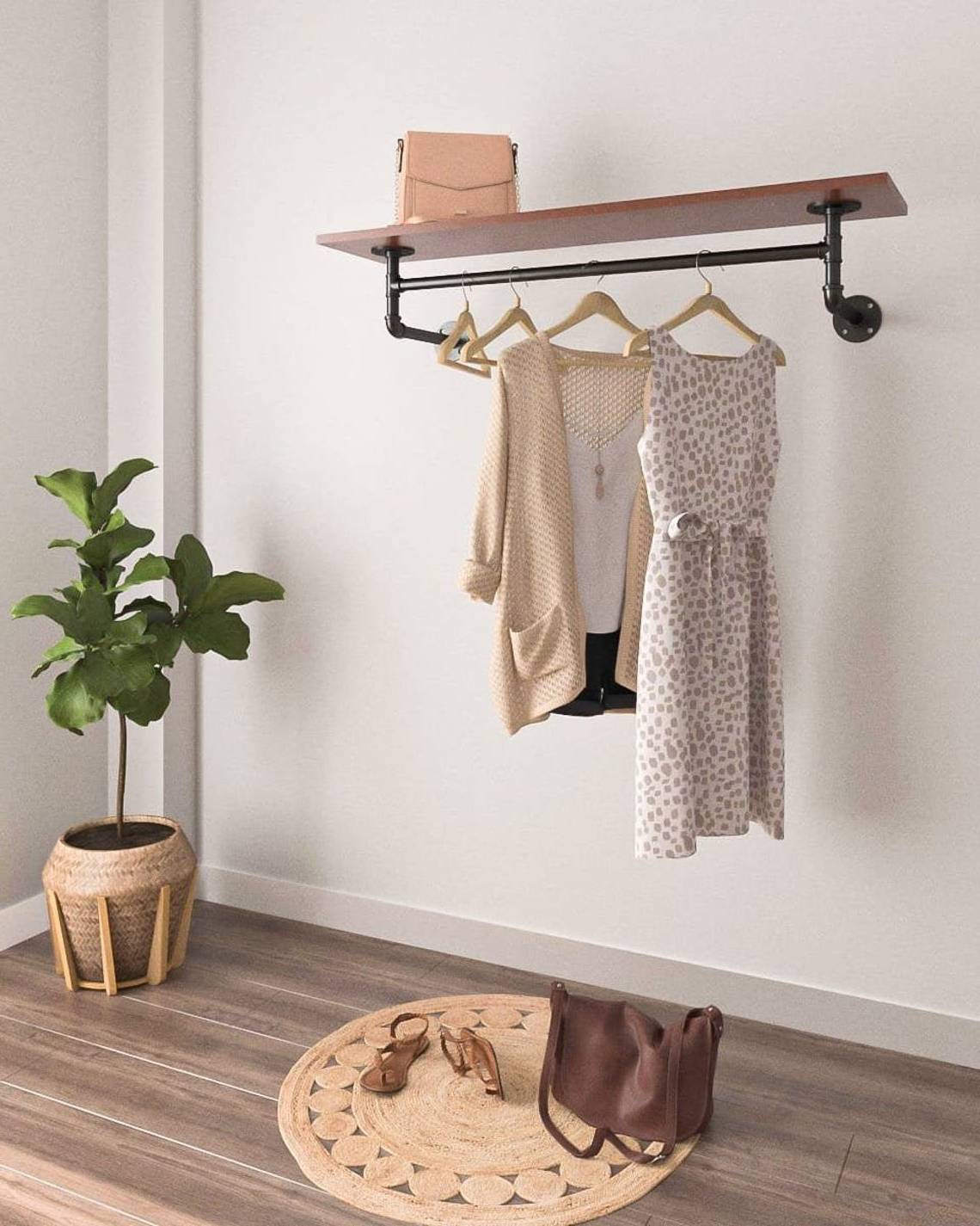 Urban Industrial Handmade Iron Garment Coat Pipe Clothes Rack Hanging Rail for Shop fixture Scaffold boards not included