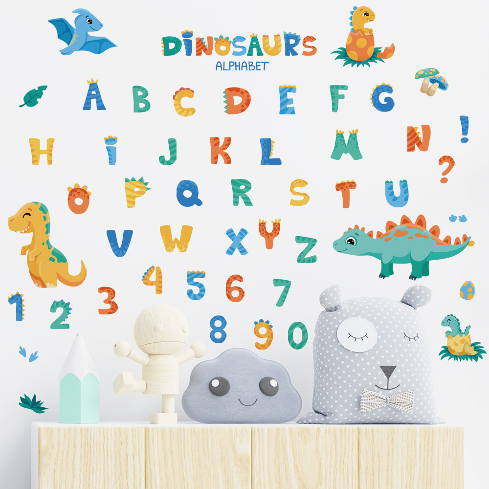 26 letter enlightenment wallpaper cartoon dinosaur children's room bedroom kindergarten decoration self-adhesive sticker