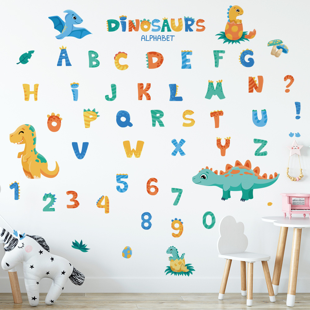 26 letter enlightenment wallpaper cartoon dinosaur children's room bedroom kindergarten decoration self-adhesive sticker