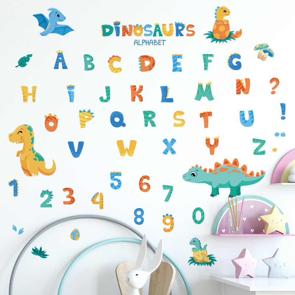 26 letter enlightenment wallpaper cartoon dinosaur children's room bedroom kindergarten decoration self-adhesive sticker