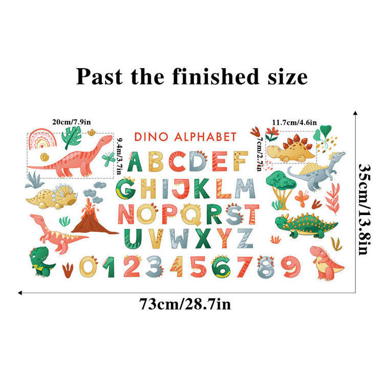 English letter enlightenment wallpaper cartoon dinosaur children's room bedroom kindergarten decoration self-adhesive sticker