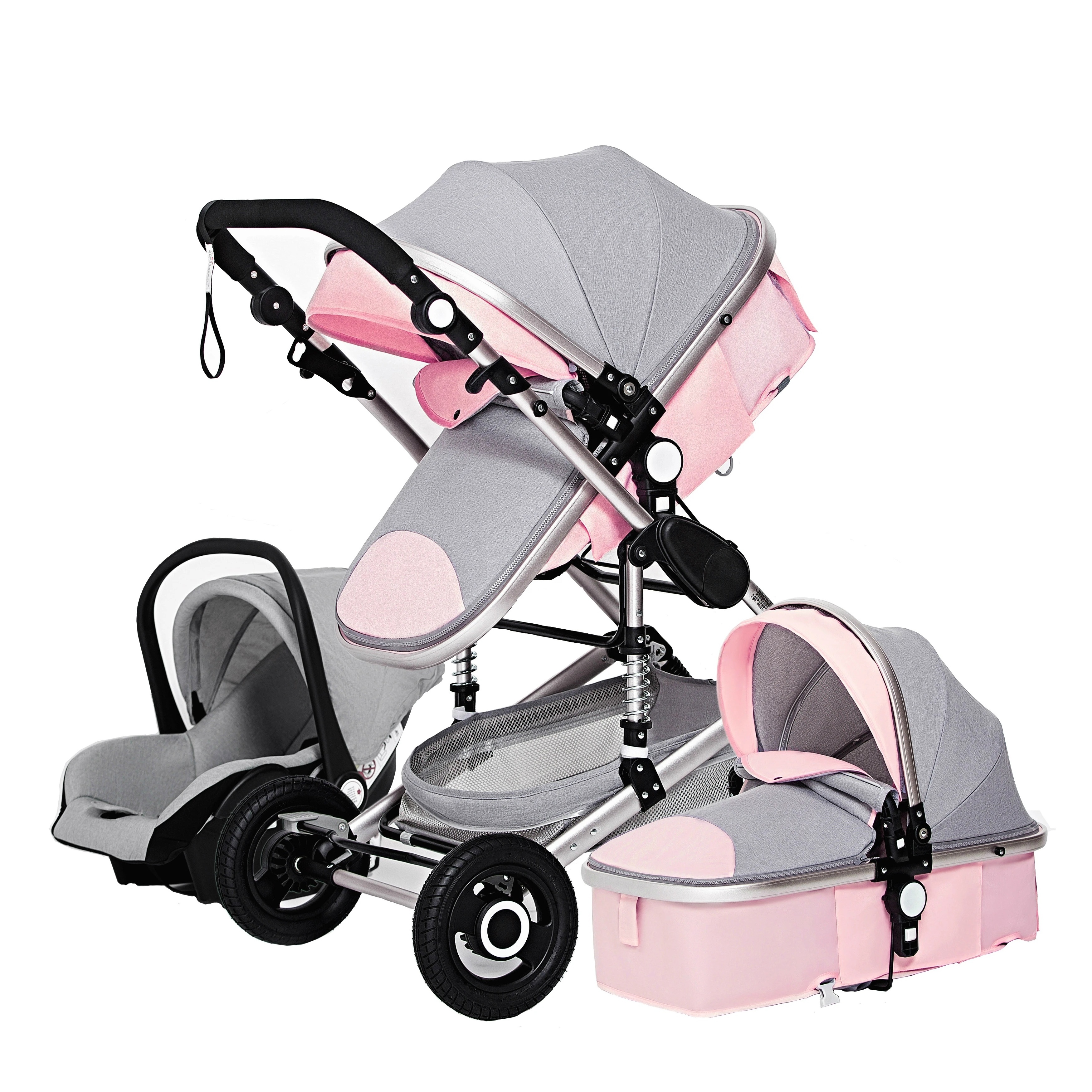 High Landscape Baby Stroller 3 in 1 With Car Seat Pink Stroller Luxury Travel Pram Car seat and Stroller Baby Carrier Pushchair