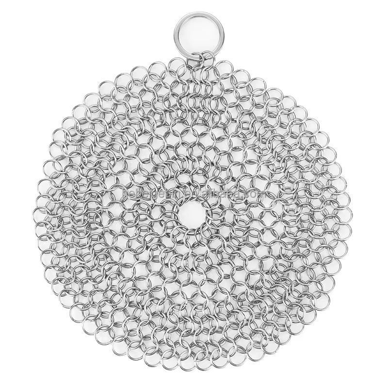 chainmail fabric scrubber cleaner for cast iron pan