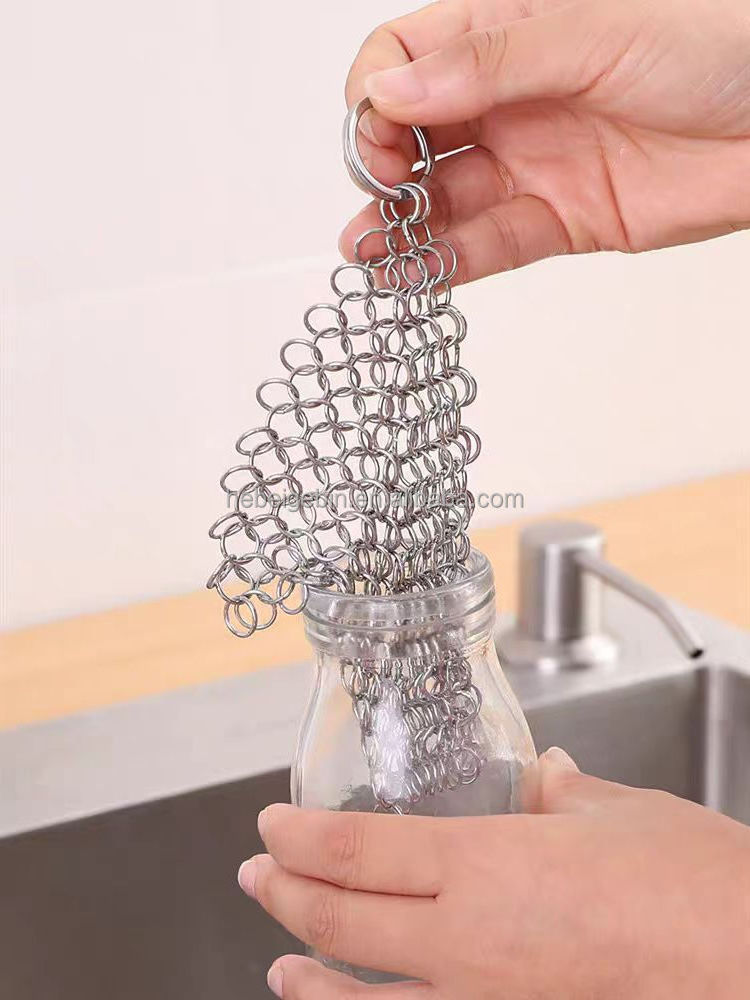 chainmail fabric scrubber cleaner for cast iron pan