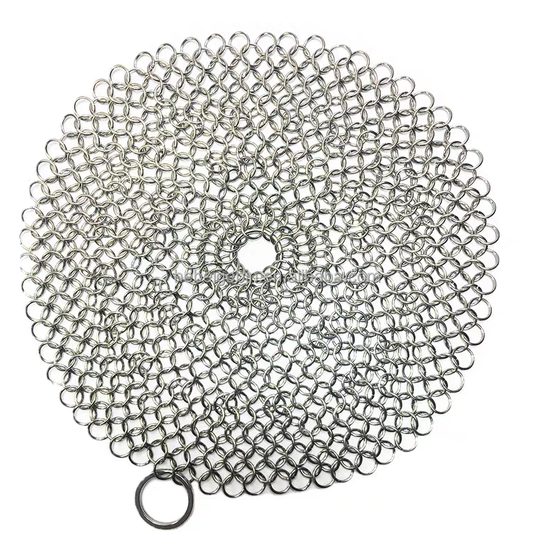 chainmail fabric scrubber cleaner for cast iron pan