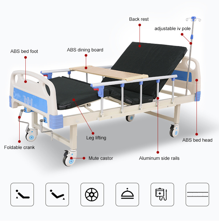 Factory direct manual care double crank 2 function adjustable hospital patient medical beds