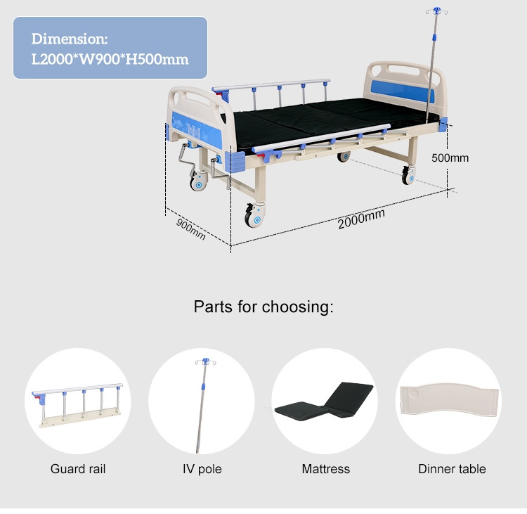 Factory direct manual care double crank 2 function adjustable hospital patient medical beds