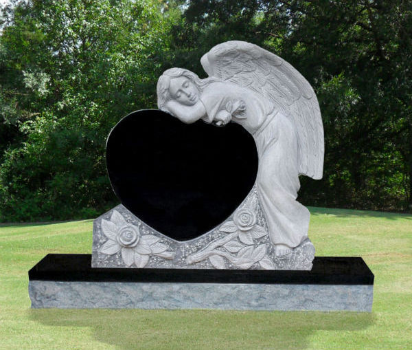 JK black double heart headstone