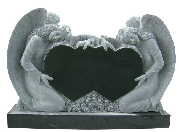 JK European style Popular Hand Carved Granite Double Heart Memorial Headstone