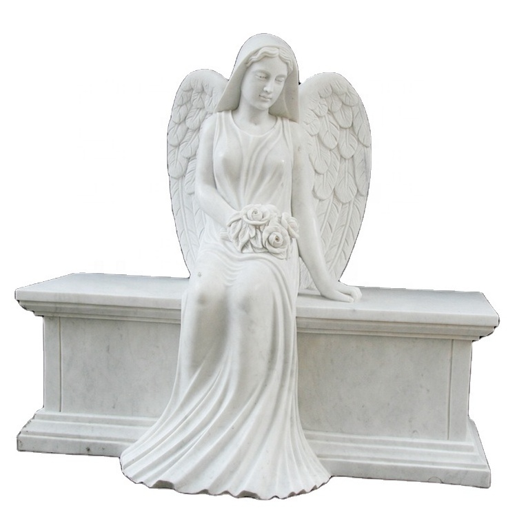 JK Angel Monument cheap white carved headstone sculpture gravestone