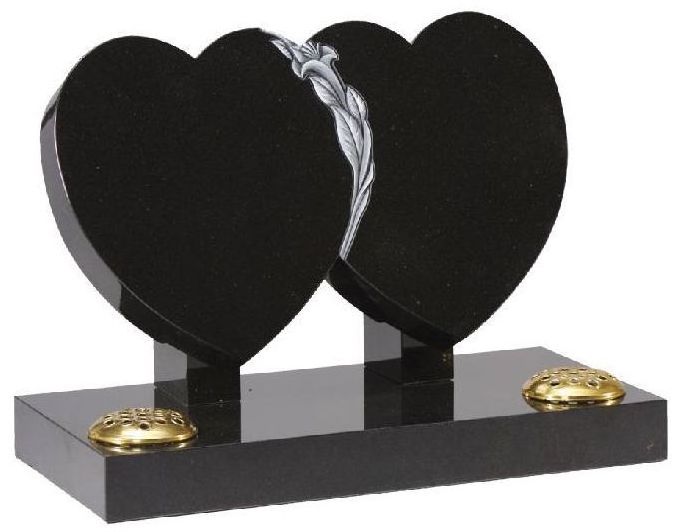 JK black double heart headstone