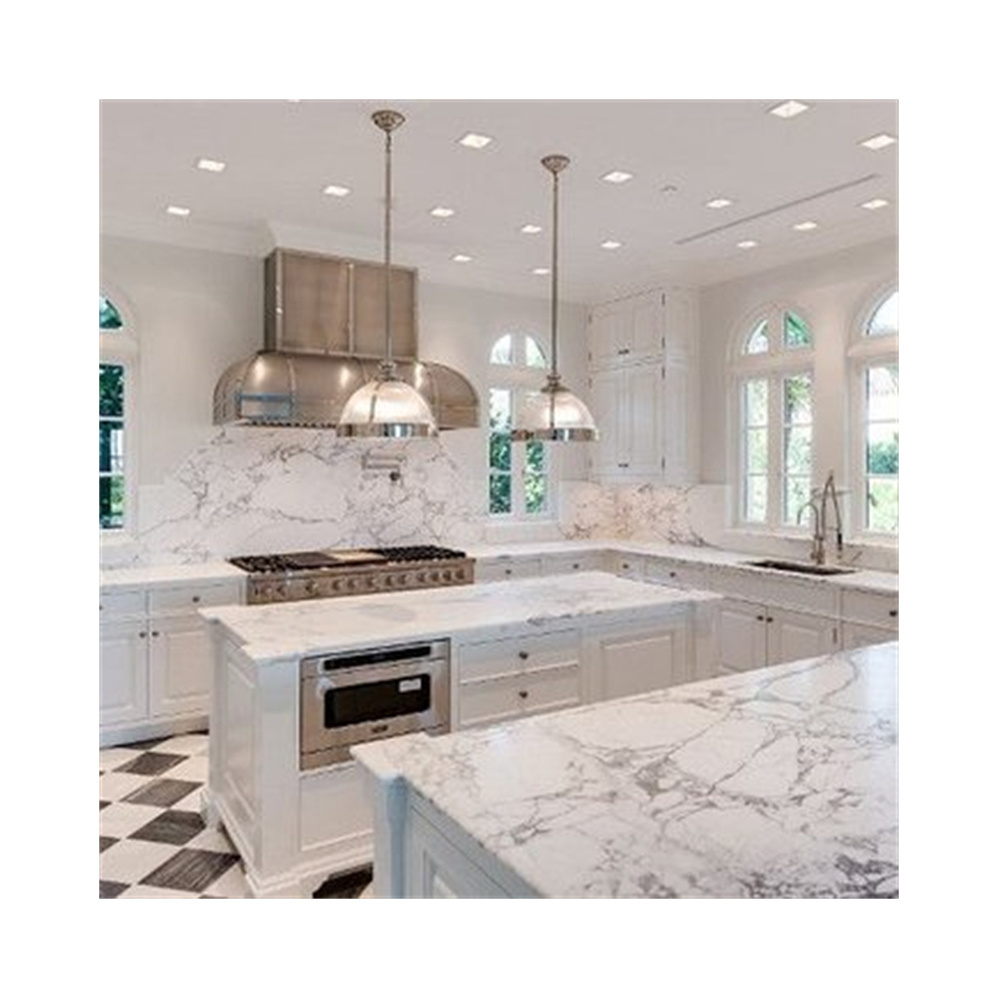 JK Cut-to-Size Kitchen Artificial Quartz Marble Granite Stone Carrara White Calacatta Vanity Quartz Countertop with Grey Veins