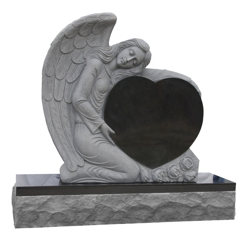 JK Carved Elegant Angel Winged Lady Marble And Granite Gravestone