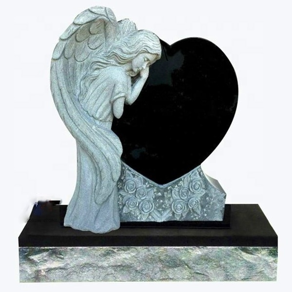 JK Carved Elegant Angel Winged Lady Marble And Granite Gravestone