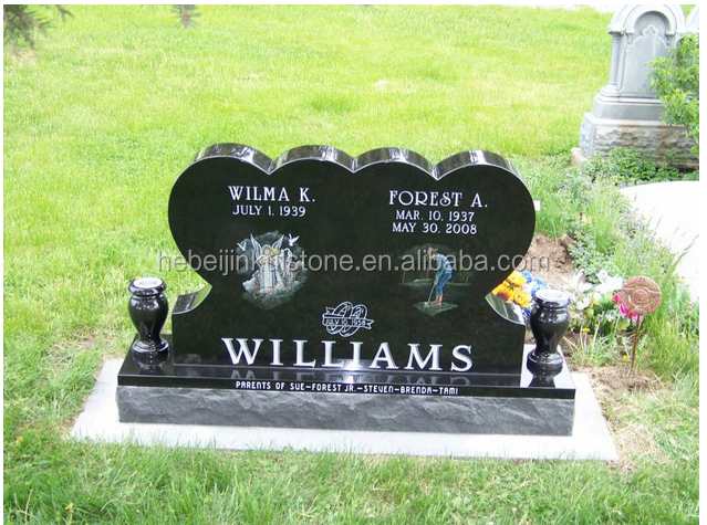 JK black double heart headstone