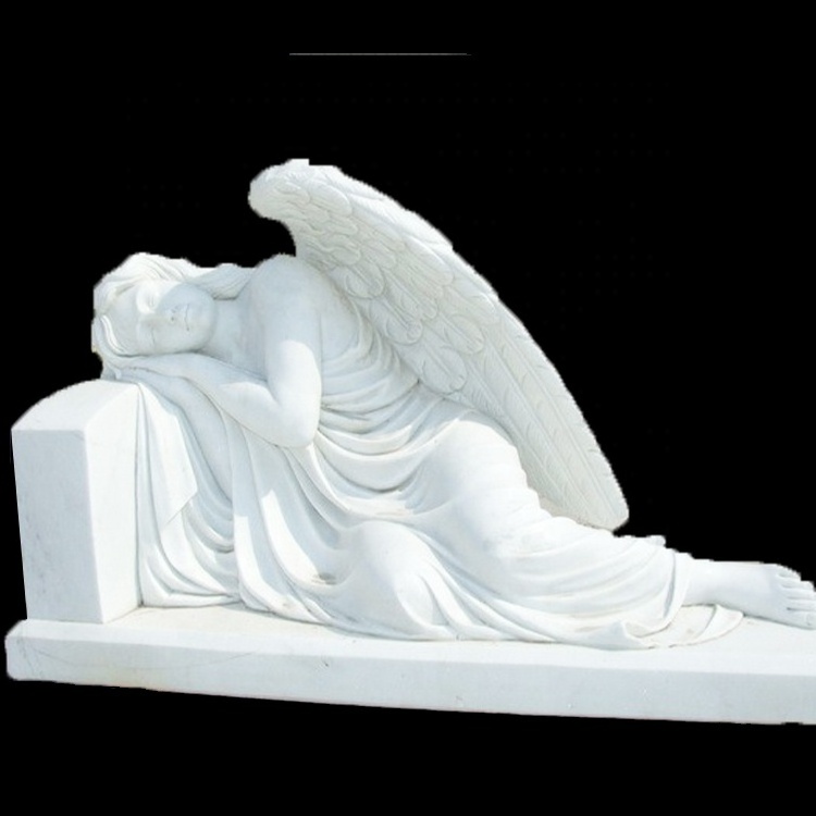 JK White Marble Tombstone Weeping Angel Statue Cemetery Monuments Headstone