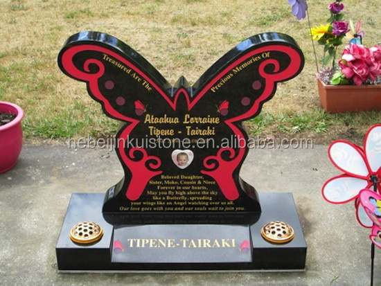 JK black granite butterfly headstone