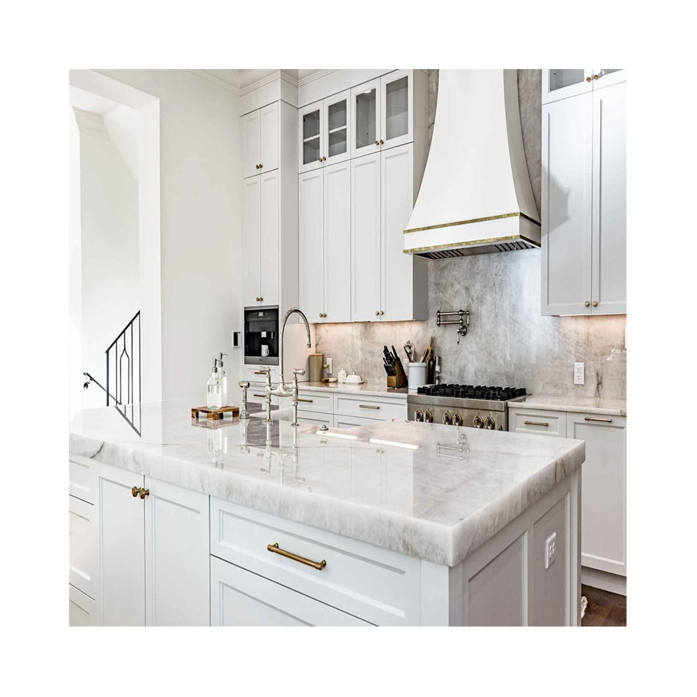 Countertop Factory Carrara White Quartz Kitchen Countertop With Undermounted Basin Wholesale