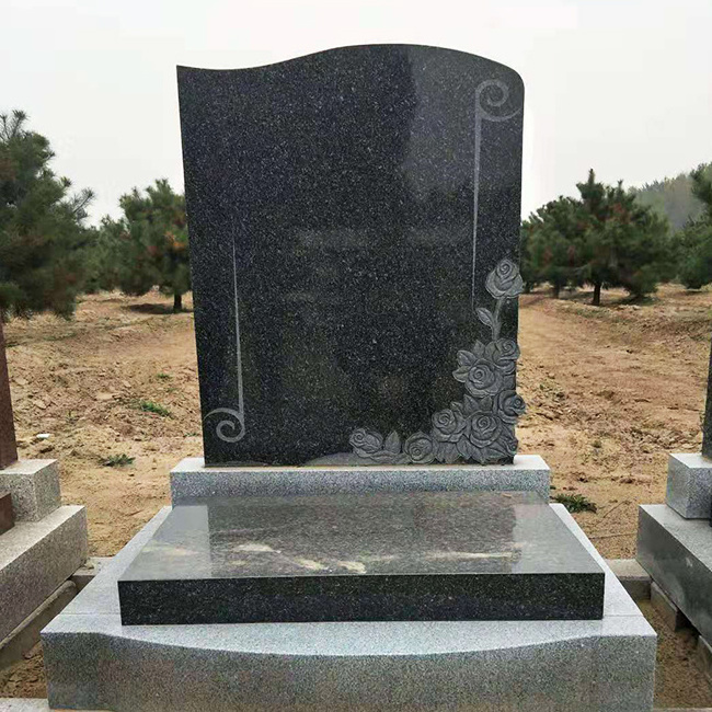 JK American Style High Polished Grey And Black Marble Stone Monument New Design Double People Tombstone And Double Gravestone