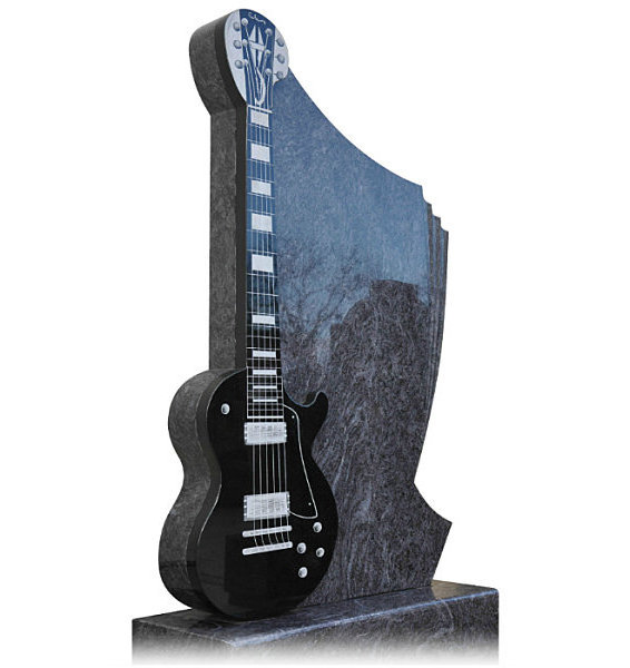 JK Customized Hand Carved Black Granite Guitar Headstone for cemetery