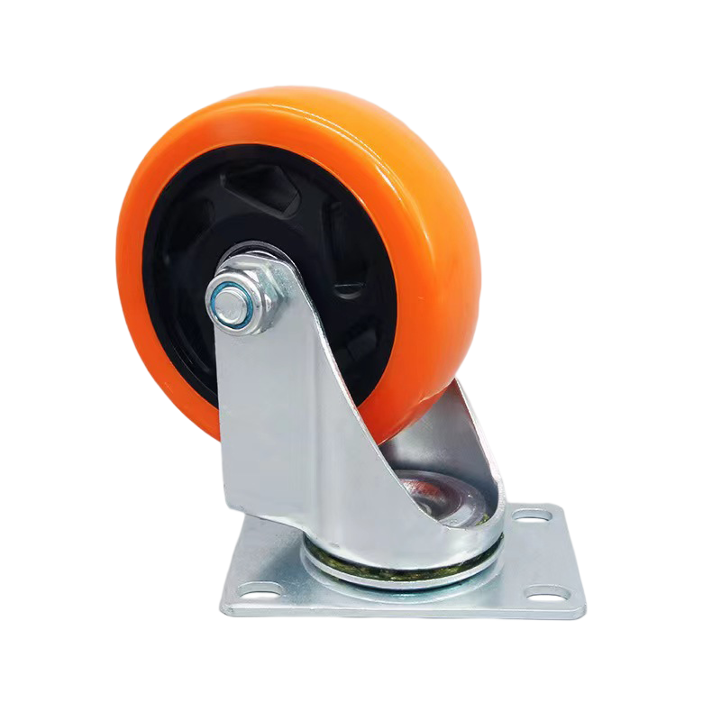 Industrial Medium 4Inch Furniture Use Swivel Orange Caster Wheels PVC Plastic Universal Wheels Galvanized Plate Rotatory Castors