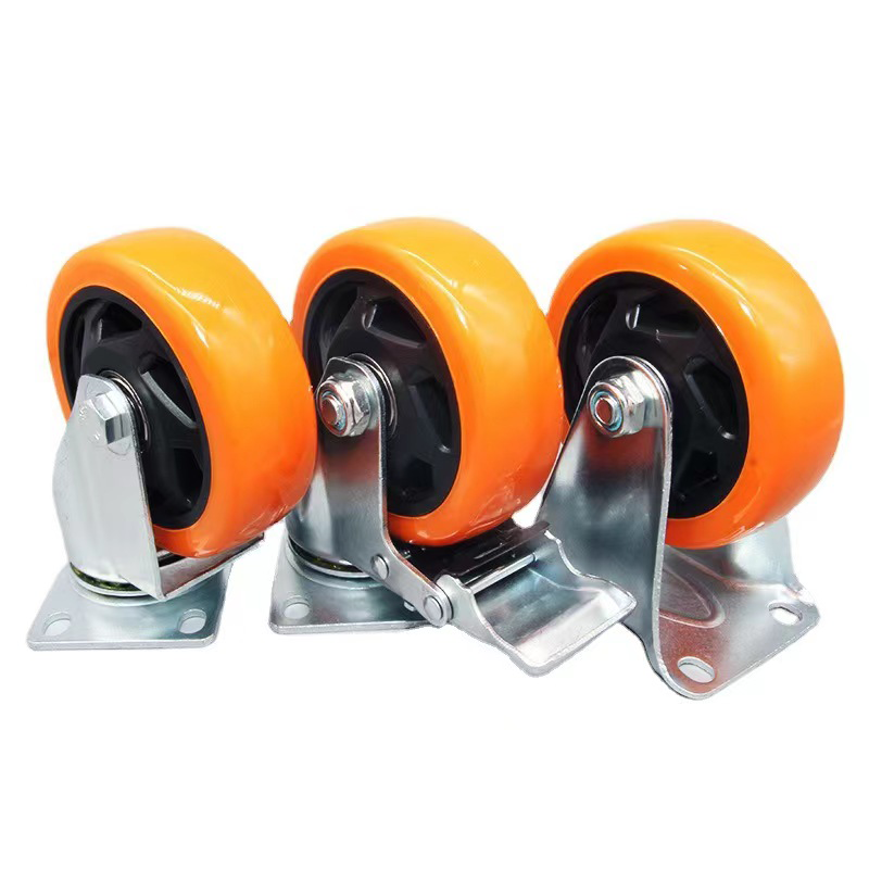 Furniture Castor Wheel 4 Inch 100mm Fixed Orange PP Plastic Table Cabinet Wheel Double Ball Bearing Caster