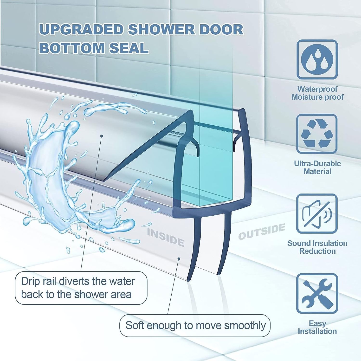 Frameless Glass Shower Door Seal Strip Glass Door Seal Strip, Soft Shower Door Sweep to Stop Leaks,