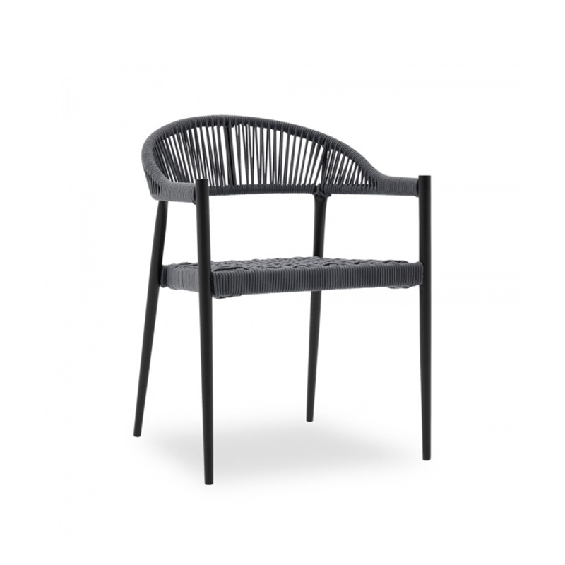 Patio restaurant black woven rope side chairs outdoor furniture cafe rope chairs