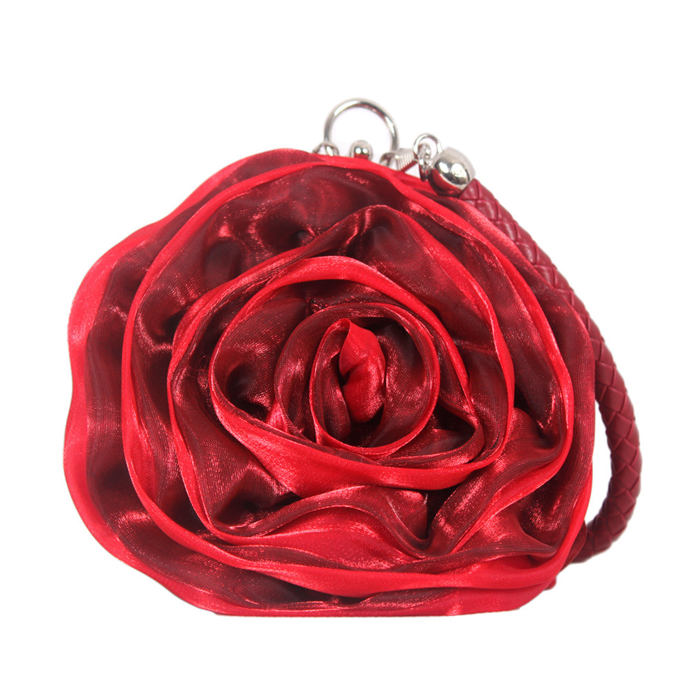 Women Rose Shaped Clutch Purse Satin Floral Evening Bag Wedding Party Prom Women Handbag