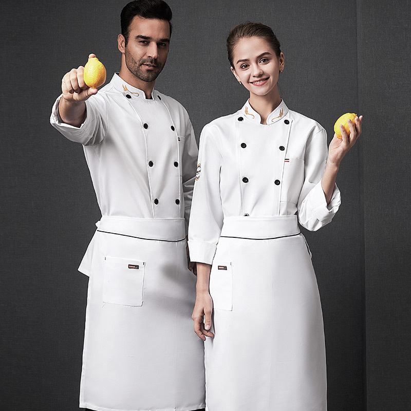 restaurant hotel men and women fitted kitchen jacket clothing white fabric long sleeves chef coat Italian chef uniform