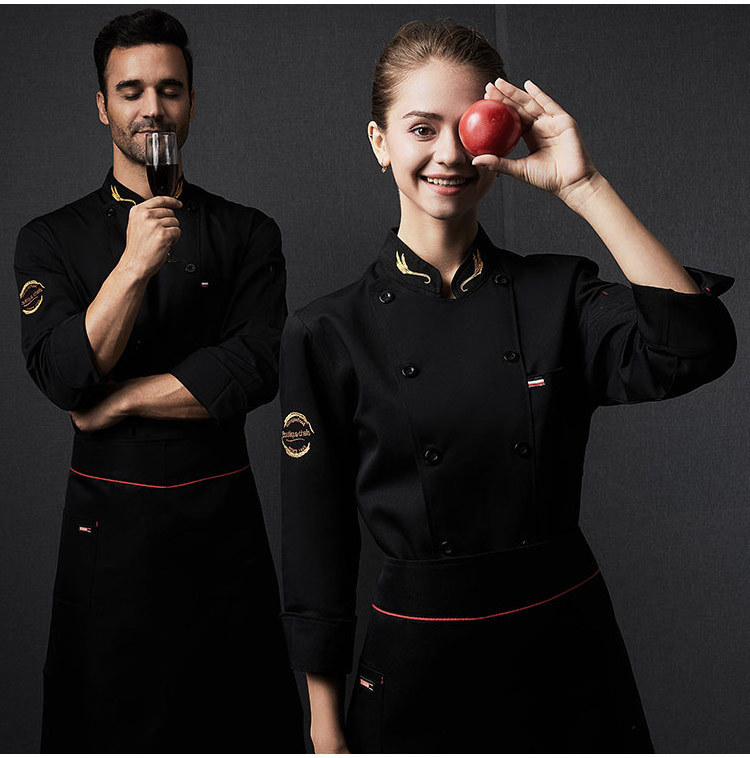 restaurant hotel men and women fitted kitchen jacket clothing white fabric long sleeves chef coat Italian chef uniform