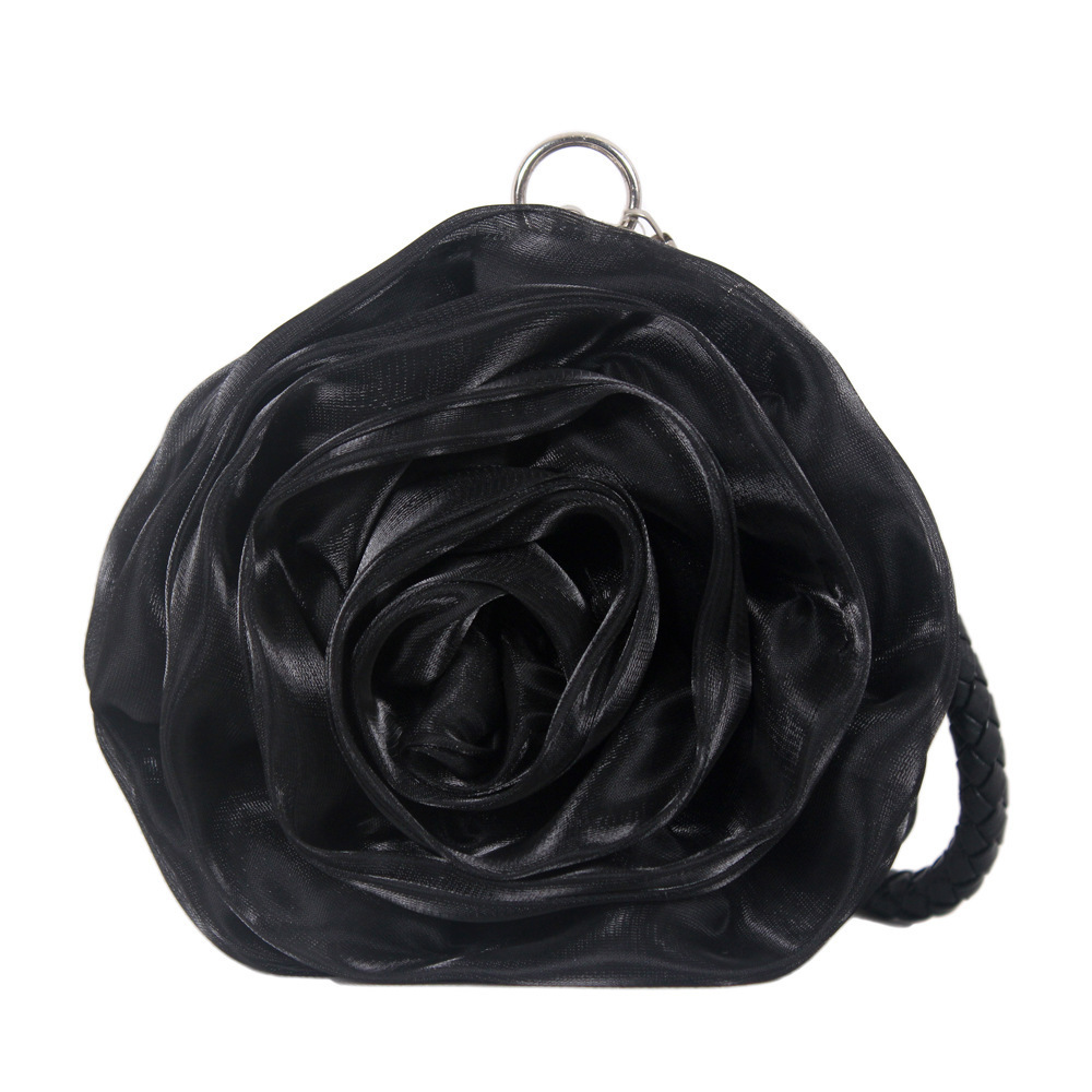 Women Rose Shaped Clutch Purse Satin Floral Evening Bag Wedding Party Prom Women Handbag