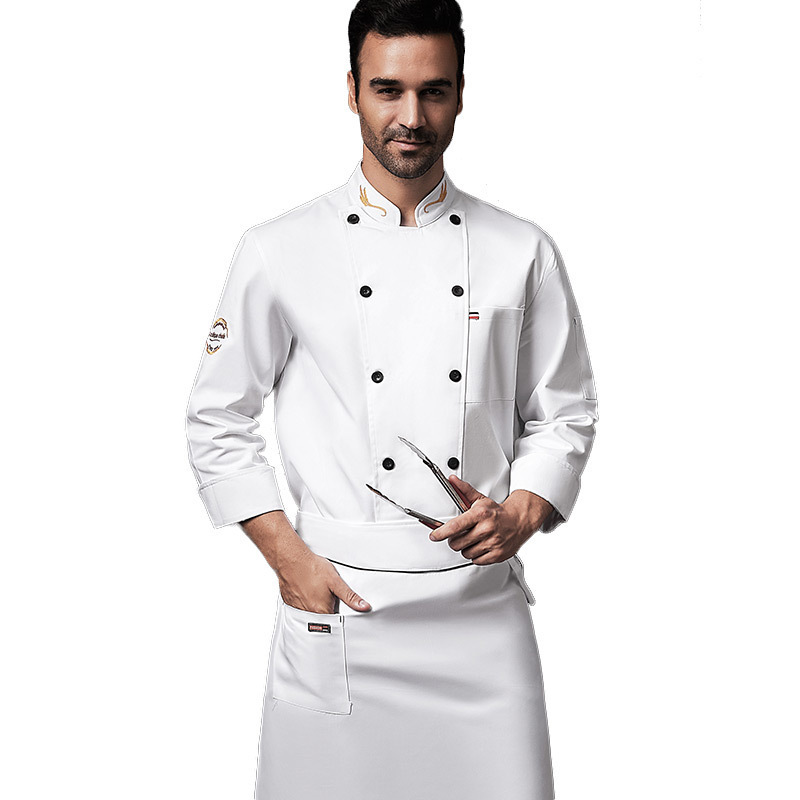 restaurant hotel men and women fitted kitchen jacket clothing white fabric long sleeves chef coat Italian chef uniform