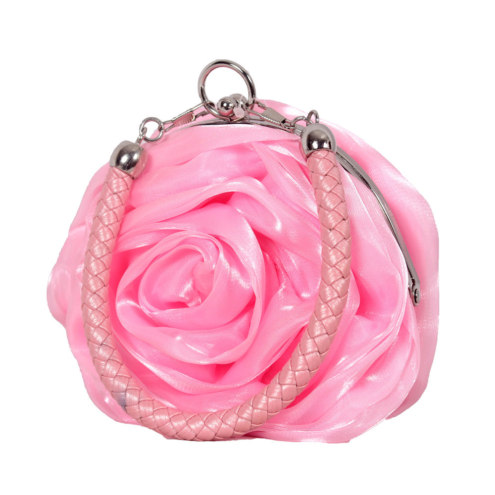 Women Rose Shaped Clutch Purse Satin Floral Evening Bag Wedding Party Prom Women Handbag