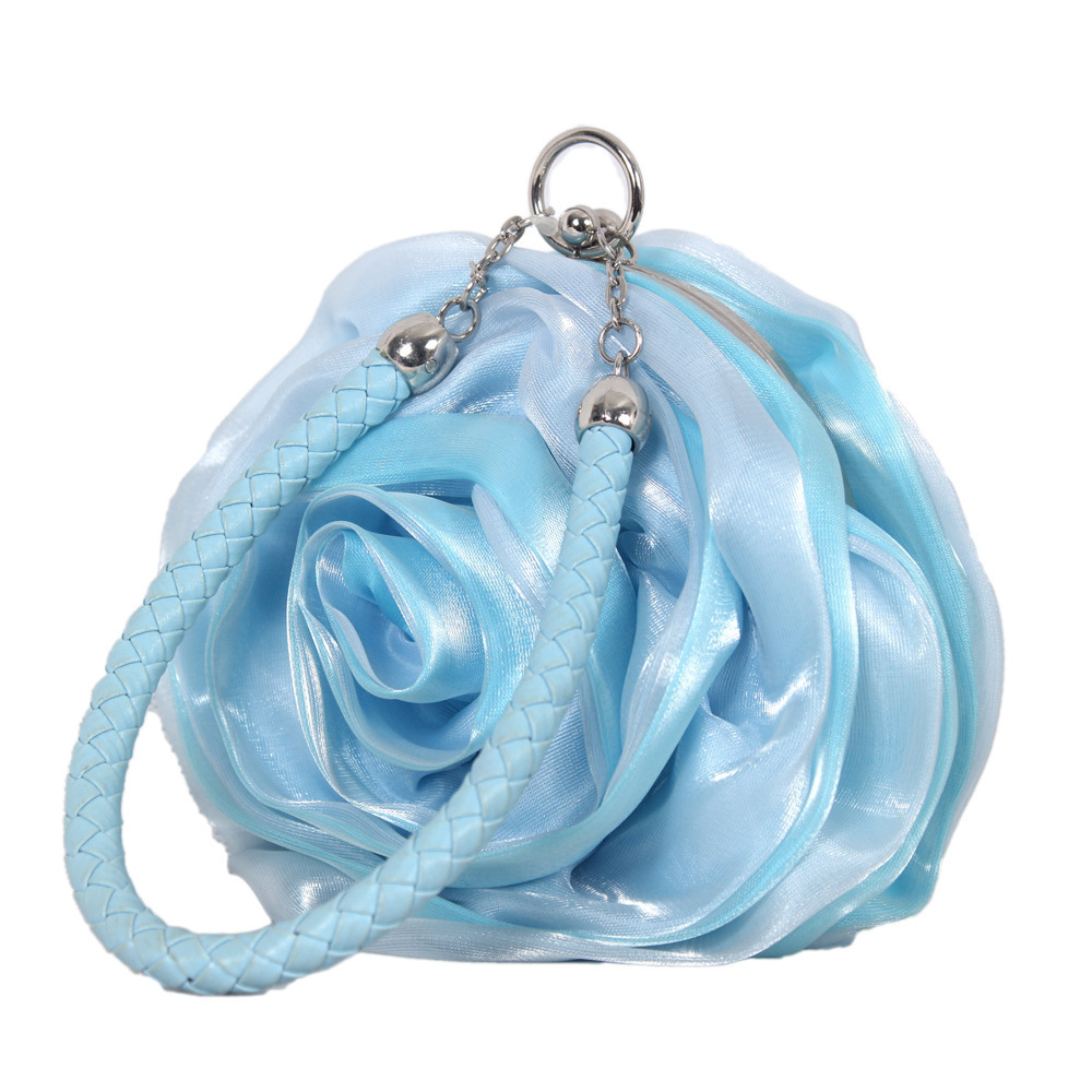 Women Rose Shaped Clutch Purse Satin Floral Evening Bag Wedding Party Prom Women Handbag