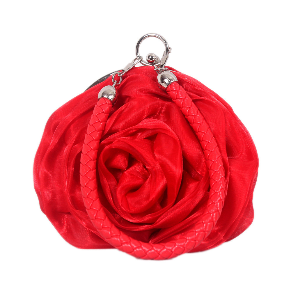 Women Rose Shaped Clutch Purse Satin Floral Evening Bag Wedding Party Prom Women Handbag