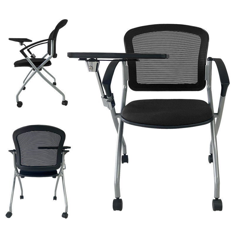 stackable mesh fabric conference study training folding office chair desk with writing table for conference room meeting