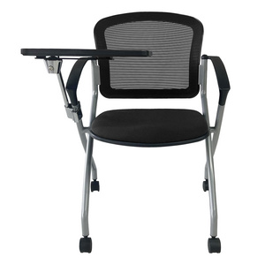 stackable mesh fabric conference study training folding office chair desk with writing table for conference room meeting