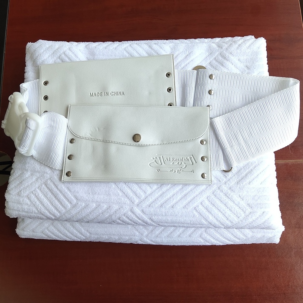 Embossed Ihram Hajj Set Wholesale Muslim 100% Polyester Adult Woven Outdoor Spring Rectangle Towel Solid Color Eid Holidays