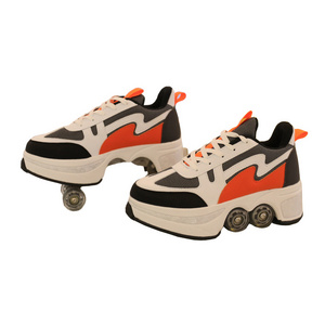 LS Quad Wheels Deformation Retractable Rollers Double-row Kids 4 PU Wheel Skates Youth Deformed Kick Out Roller Skate Shoes