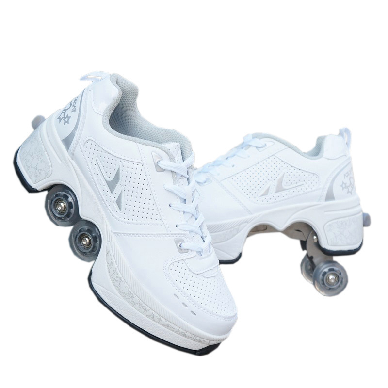 LS Quad Wheels Deformation Retractable Rollers Double-row Kids 4 PU Wheel Skates Youth Deformed Kick Out Roller Skate Shoes