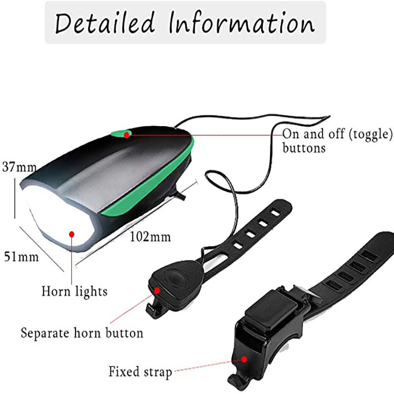 Waterproof Head Light Bicycle Lamp 120 Db Loud Horn Alarm Bell Warning Rechargeable Led Bike Front Light