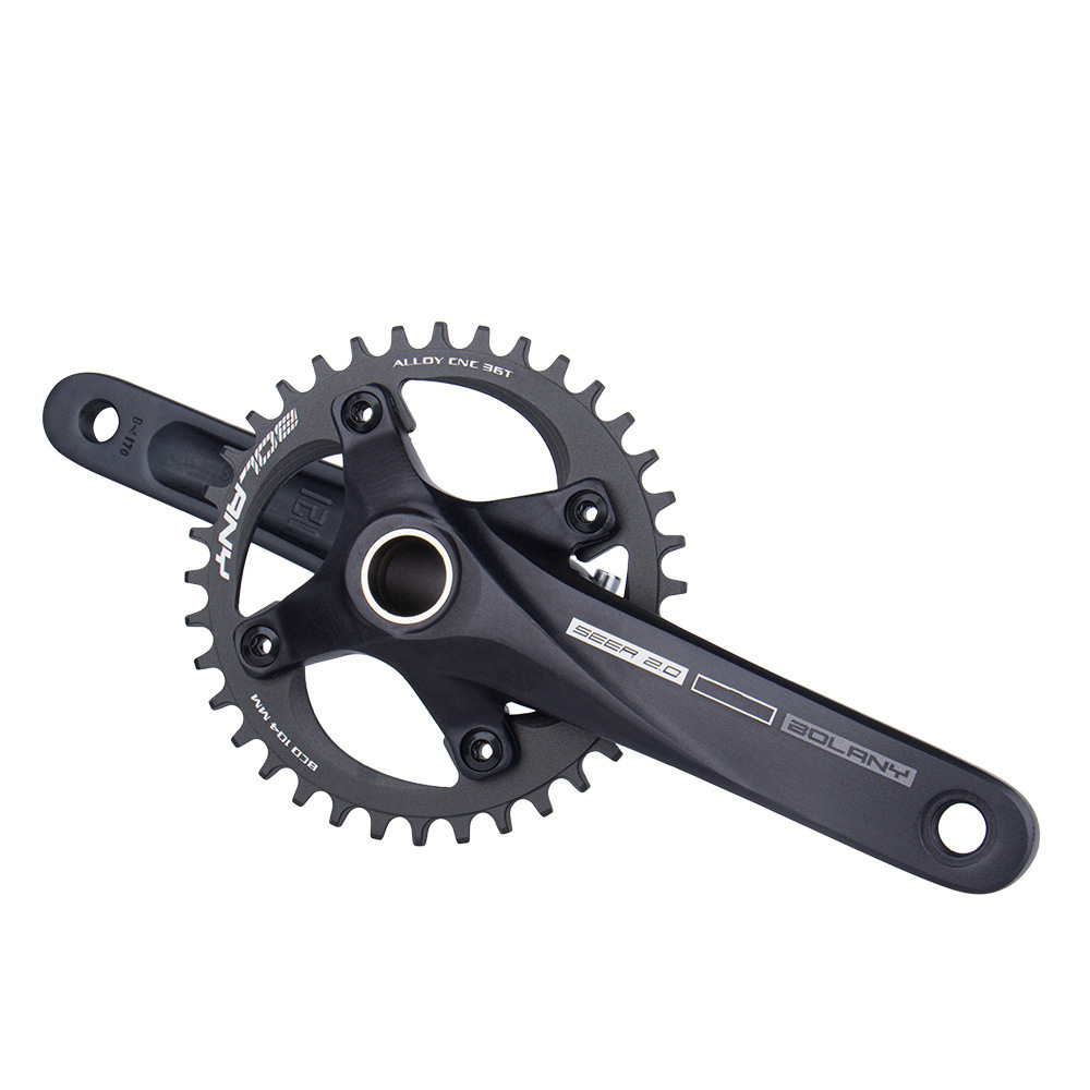 170mm Bike Crankset 32T/34T/36T Hollow Integrated 104BCD Single Speed Round Chainring Crankset with Bottom Bracket