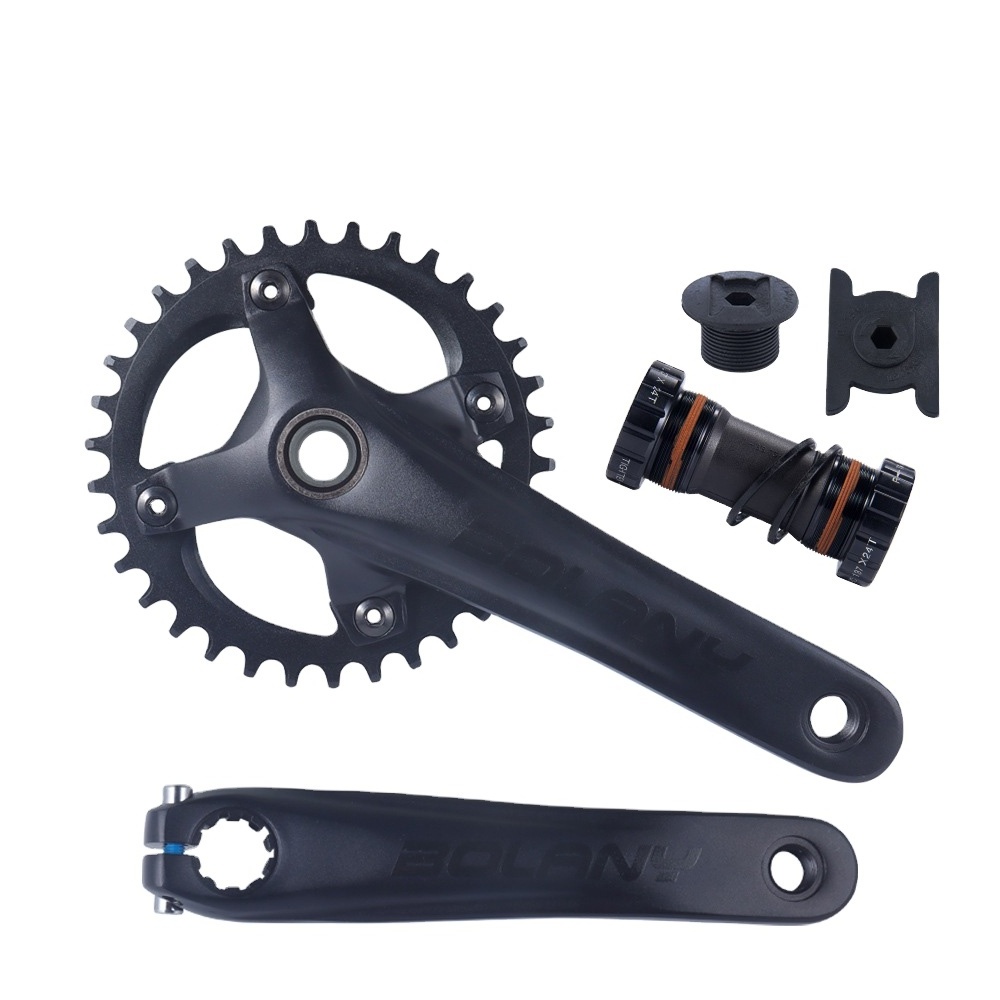 170mm Bike Crankset 32T/34T/36T Hollow Integrated 104BCD Single Speed Round Chainring Crankset with Bottom Bracket