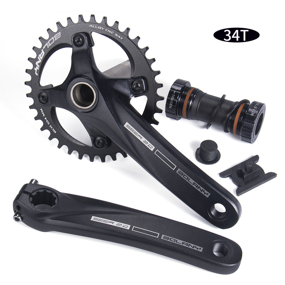 170mm Bike Crankset 32T/34T/36T Hollow Integrated 104BCD Single Speed Round Chainring Crankset with Bottom Bracket